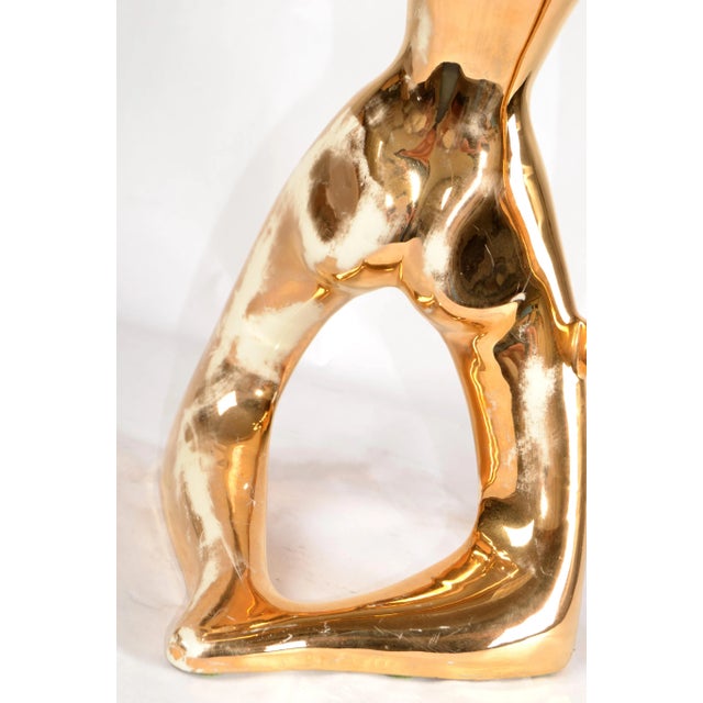 Goldenrod 1986 Bohemian Jaru Cubist Nude Ceramic Woman Sculpture Distressed Gold Finish For Sale - Image 8 of 14