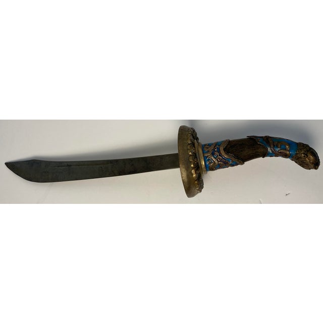 Antique Tibetan Ritual Dagger With Silver, Turquoise Blue Enamel and Dragon For Sale - Image 11 of 18