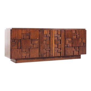 Lane Staccato Brutalist Mid Century Walnut Lowboy Dresser For Sale