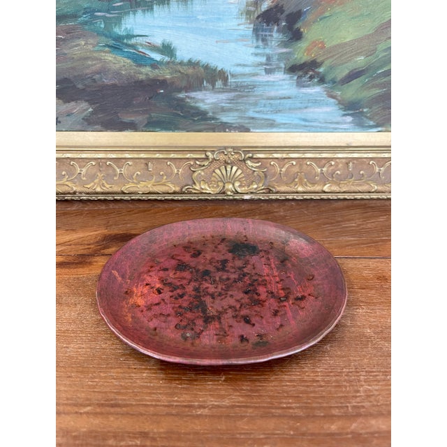 Vintage Hand-Hammered Copper Plate With Patina. For Sale - Image 9 of 10