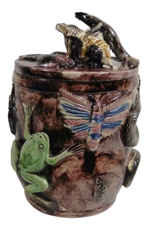 Late 19th Century Antique Manuel Mafra Portuguese Palissy Majolica Jar
