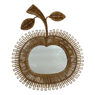 Apple-Shaped Rattan Mirror, Italy, 1960s For Sale