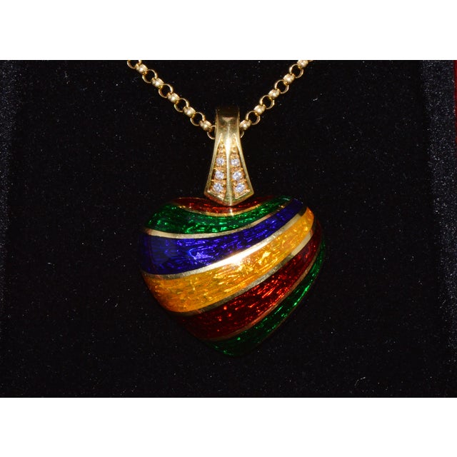 Italian Designer Barbero & Ricci 18k Solid Gold Diamond Enamel Heart Enhancer Pendant Charm For Sale - Image 12 of 13