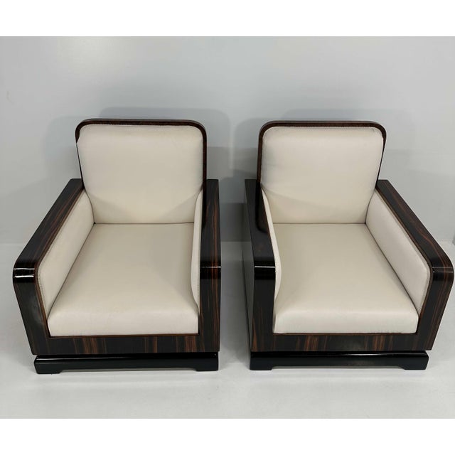 Set of Art Deco Italian Macassar, Walnut Root and Cream Velvet Armchairs, 1930s For Sale - Image 4 of 13