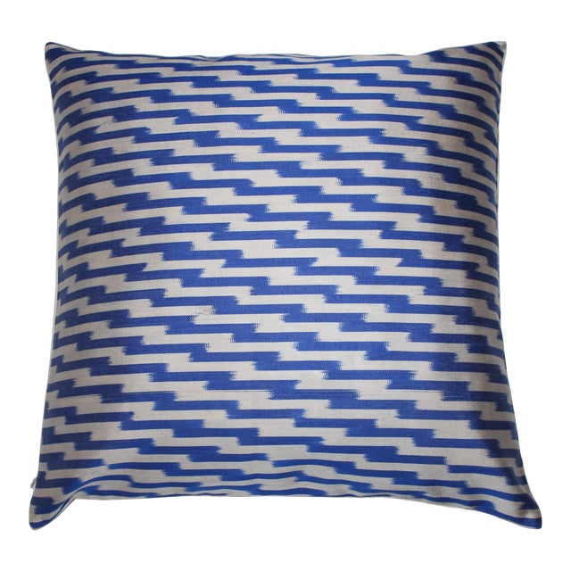 Blue Silk Ikat Pillow For Sale