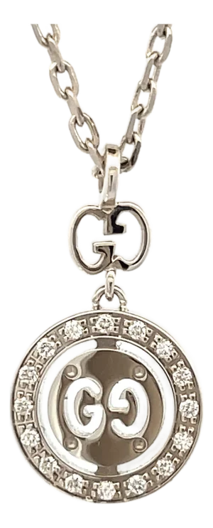 Gucci 18k White Gold Pendant Necklace With Diamond Accents