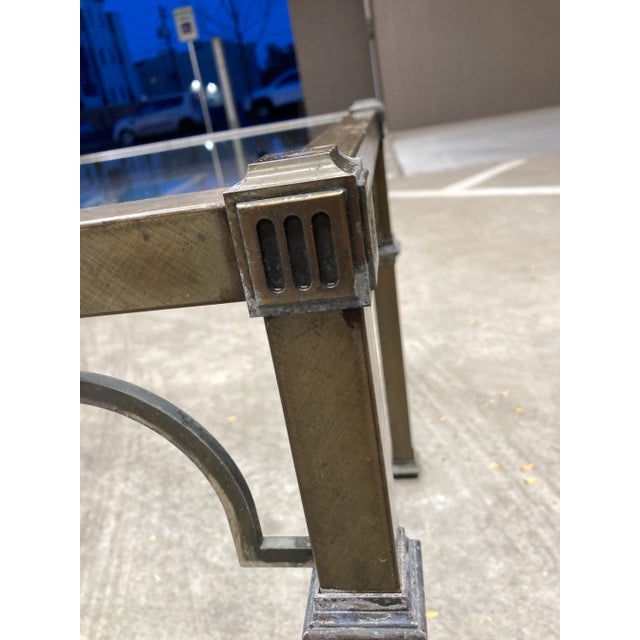 Mastercraft Aged Brass & Glass End Table With Fretwork For Sale - Image 12 of 13