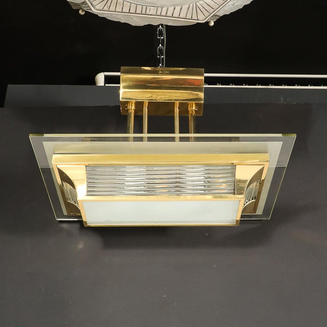 Art Deco Machine Age Polished Brass Glass Rod Chandelier by Petitot For Sale - Image 13 of 18