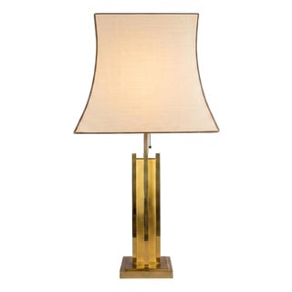 Italian Hollywood Regency Brass Table Lamp with Caramel Lacquer Panels, 1970s For Sale