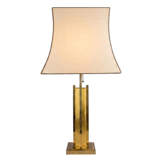 Italian Hollywood Regency Brass Table Lamp with Caramel Lacquer Panels, 1970s For Sale