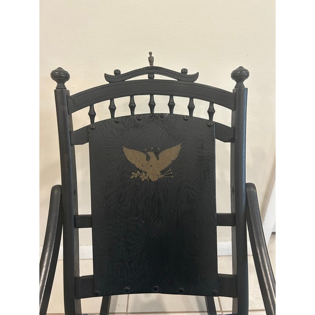 Vintage 1976 Bicentennial Folding Rocking Chair-Americana Folding Rocker - Colonial Revival Style - Black & Gold-Eagle Stencil For Sale - Image 10 of 12