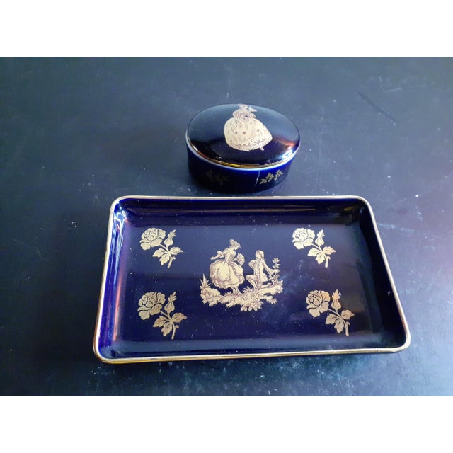 French 1940s Vintage Limoges France Gilded Vanity Set - 2 Pieces For Sale - Image 3 of 6