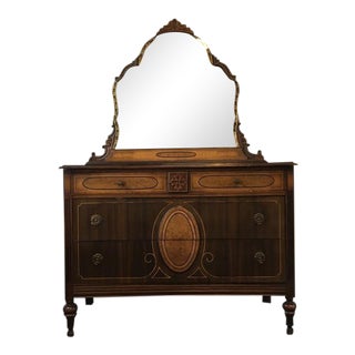 Neoclassical Walnut & Maple Three-Drawer Vanity Dresser For Sale