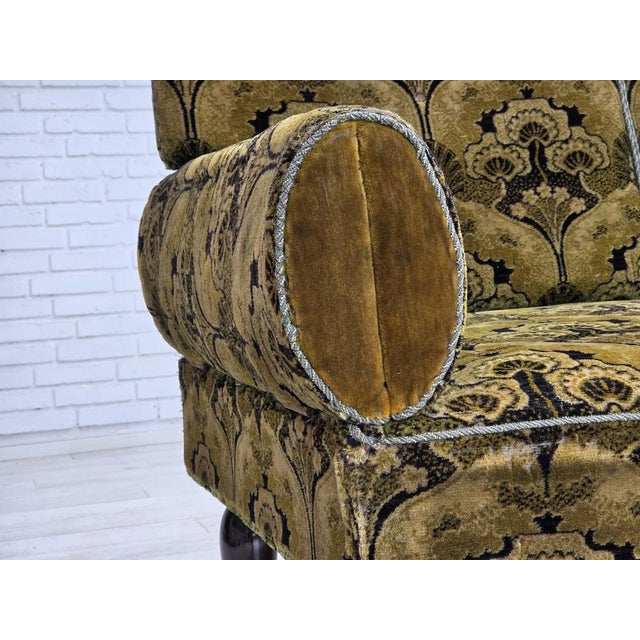 Vintage Danish Two-Seater Drop Arm Sofa in Green Furniture Velour, 1930s For Sale - Image 4 of 18