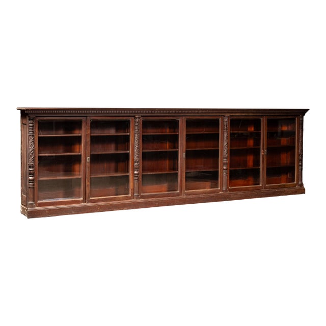 Early 20th Century Monumental Renaissance Revival Carved Wood Library Display Cabinet For Sale