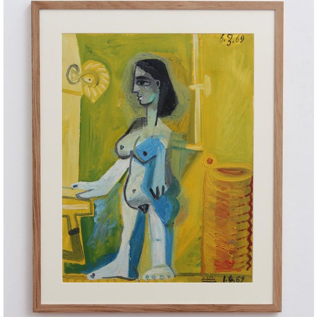 Nude woman at home', oil on fine paper (1969), by raymond debiève . In a clear nod to picasso's influence both...
