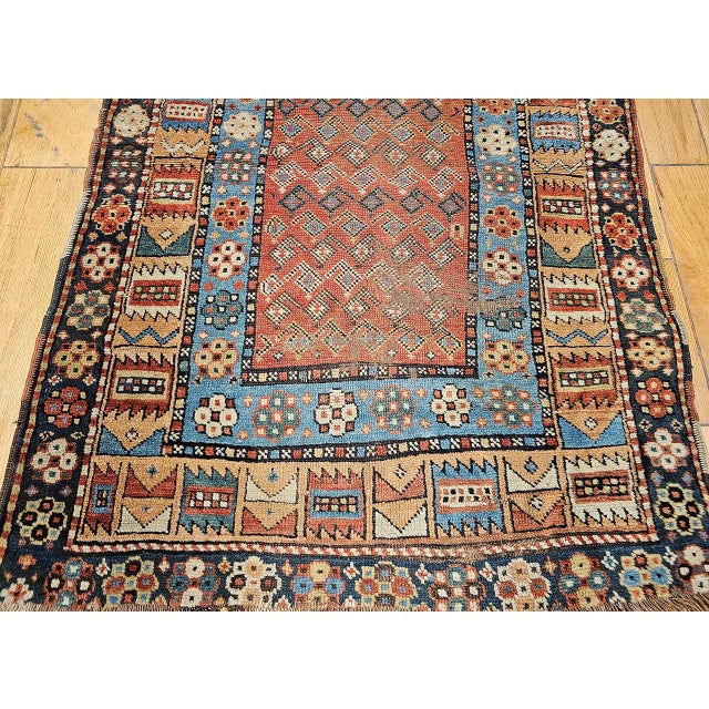19th Century Kurdish Wide Runner Rug, Hand-Knotted Wool, Allover Paisley Pattern, Terracotta & Blue, 4x12 For Sale - Image 15 of 15