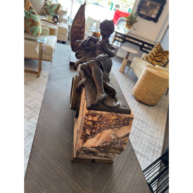 1940s Vintage Marble & Bronze Art Deco Stye Clock For Sale - Image 5 of 10