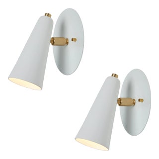 'Lupita' Sconces in White & Brass by Alvaro Benitez - a Pair For Sale