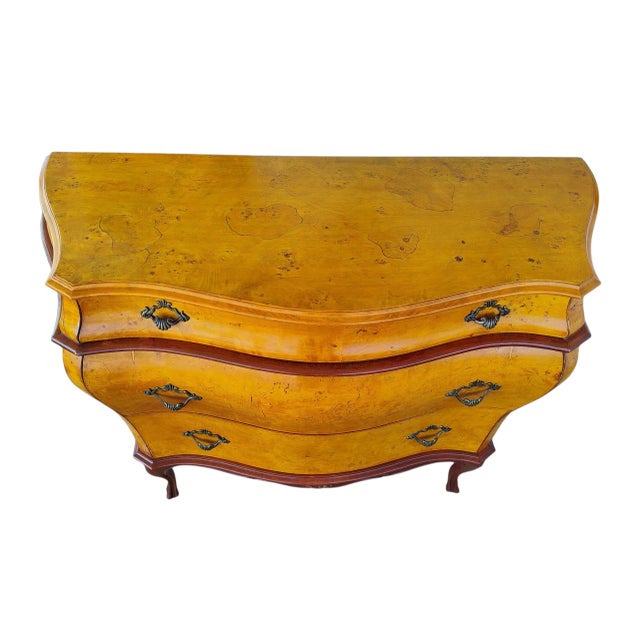 Vintage Italian Rococo Style Burl Wood 3-Drawer Bombe Commode Chest For Sale - Image 11 of 13