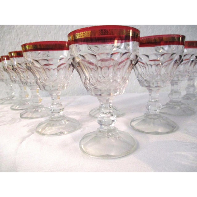 Vintage Mid Century Red Gold Thumbprint Cocktail Glasses Set
