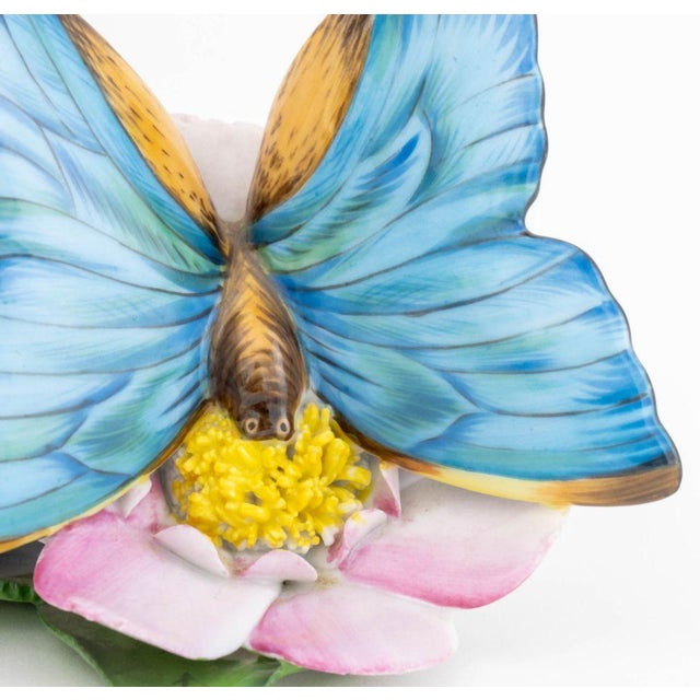 Contemporary Herend Butterfly and Flower Porcelain Figurines, 2 For Sale - Image 3 of 9