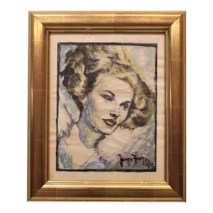 Justin Faivre " Young Mid-Century Modern Woman " Watercolor