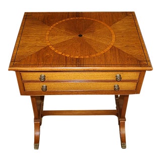 1990s Beacon Hill Furniture Regency Style Two Drawer Inlaid Mixed Wood Stand End Table For Sale