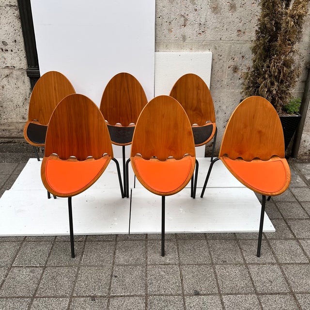 A6 Chairs in Wood and Leather by Joseph-André Motte for Steiner, France, 2000s, Set of 6 For Sale - Image 10 of 18