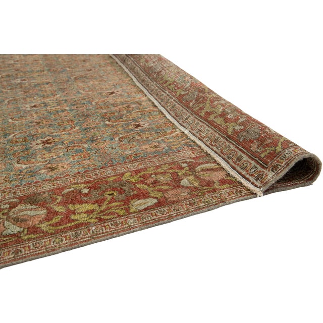 Antique Bidjar Persian Blue Wool Rug Handmade With Allover Pattern For Sale - Image 4 of 11