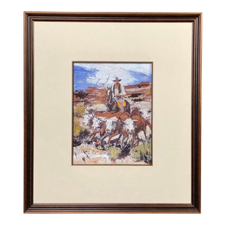 James Lee Colt Western Gouche Lasso Cowboy Painting For Sale