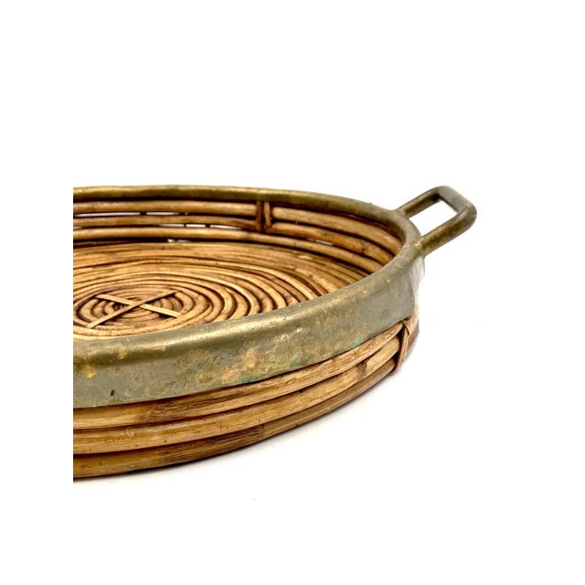 Hollywood Regency Brass and Wicker Bowl, Italy, 1970s For Sale - Image 11 of 18