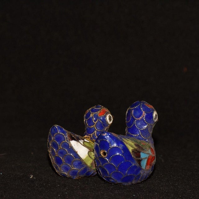 Metal Vintage Cloisonné Enamel Mandarin Duck Figurines - Pair For Sale - Image 7 of 9