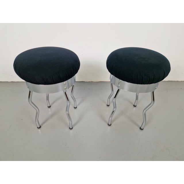 1990s Vintage Uri Stools with Waved Chrome Legs and Black Seats by Per Ivar Ledang for Ikea, 1995, Set of 2 For Sale - Image 5 of 11