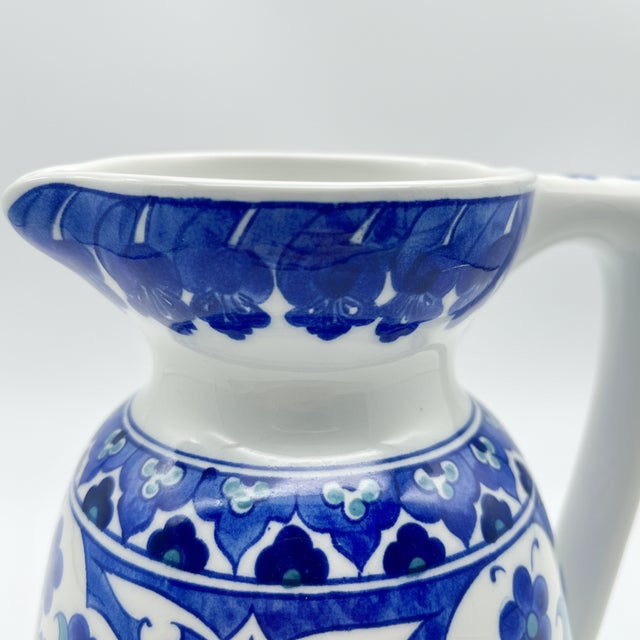 2020s Handmade Ceramic Pitcher Vase (20cm) Royal Cobalt Blue and White Palace Garden For Sale - Image 5 of 11