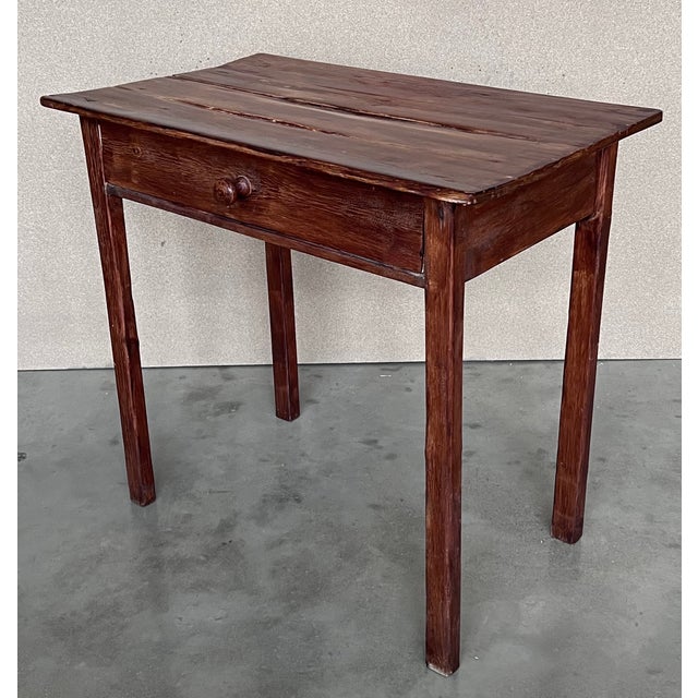 1900 - 1909 Spanish Country Pine "Mobila " Side Table With Drawer For Sale - Image 5 of 10