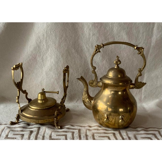 Pair of Mid-Century Turkish Brass Coffee Pots With Warming Stands - Handmade c.1950s, Diplomatic Provenance For Sale - Image 10 of 12