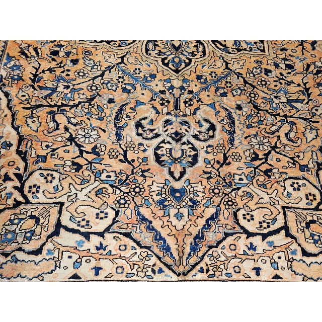 Vintage Persian Heriz Rug, Hand-Knotted Wool, Geometric Medallion Pattern,Tan & Navy, 9x13 For Sale - Image 18 of 18