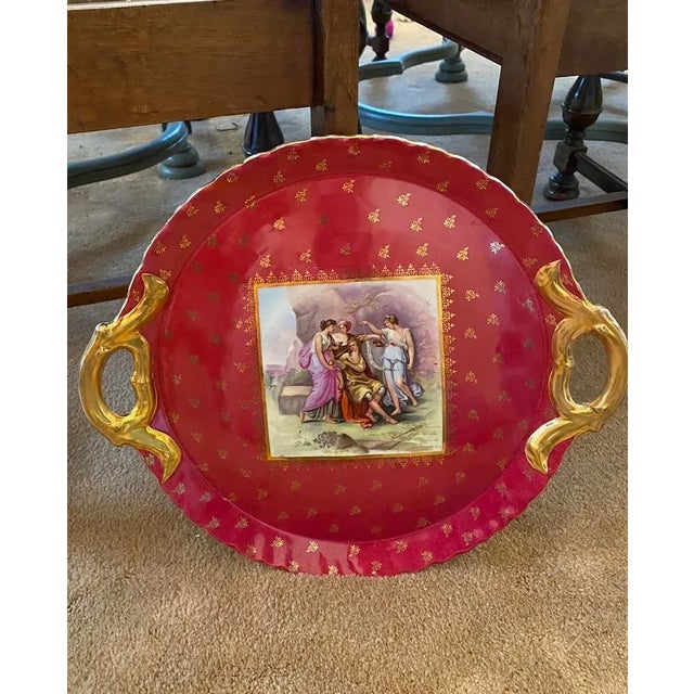 1890s Antique Red and Golden Porcelain Victoria Carlsbad Tray For Sale - Image 12 of 13