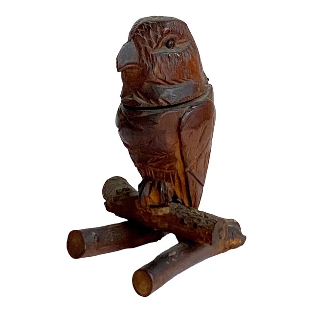 18th Century Carved Wood Folk Art Bird Trinket Box For Sale