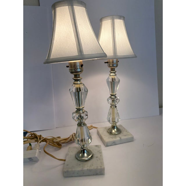 1940s 1940s Hollywood Regency/Art Deco Marble Base Boudoir Lamps - a Pair For Sale - Image 5 of 5