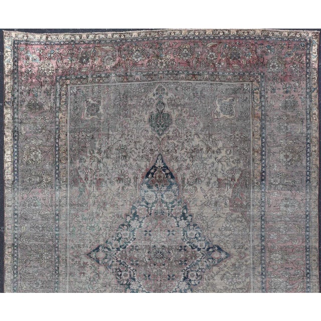 Antique Persian Silk Mohtesham Rug With Central Medallion 7'0 X 10'5 For Sale - Image 4 of 15