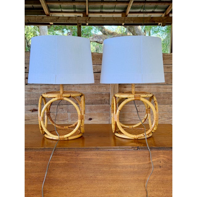 Vintage Hong Kong Rattan Loop Table Lamps - a Pair For Sale - Image 11 of 12