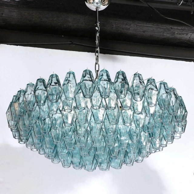 2020s Modernist Hand-Blown Aquamarine Murano Glass Polyhedral Chandelier For Sale - Image 5 of 12