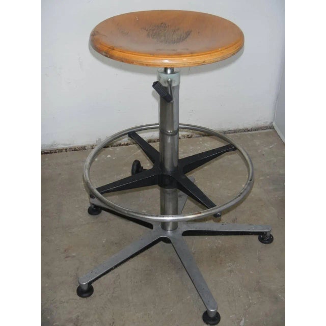 Vintage Italian Aluminum, Beech, and Steel Stool, 1970s For Sale - Image 4 of 8