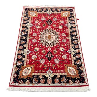 1990s Handwoven Persian Tabriz Area Rug 3'4" X 4'11" For Sale