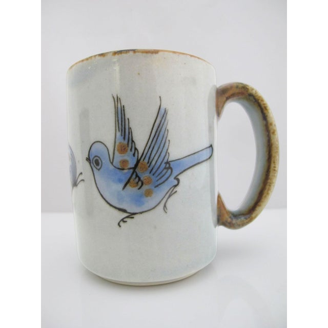 Ken Edwards El Palomar Blue Bird Flowers Mexican Tonala Folk Art Coffee Cup Pair For Sale - Image 11 of 14