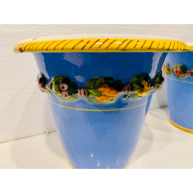 1970s Hand Painted Italian Red Ware Cache Pots- Set of 2 For Sale - Image 4 of 9