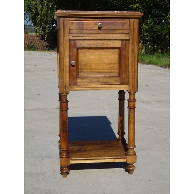 Wood Louis XVI Bedside Table in Walnut and Marble For Sale - Image 7 of 18