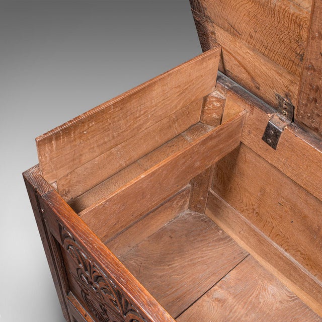Large Antique Carved Coffer, English Oak, Blanket Chest, William Iii, Circa 1700 For Sale - Image 10 of 12